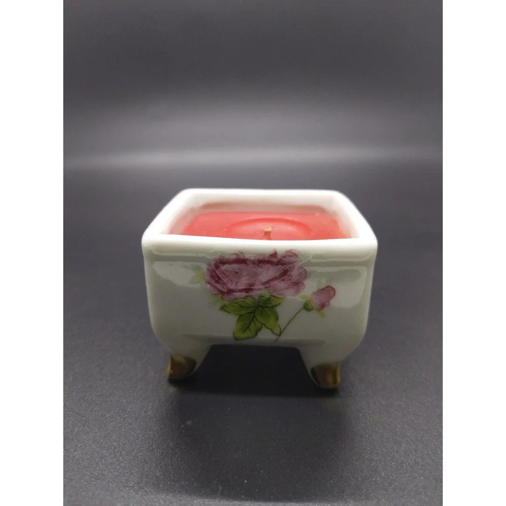 vtg Candle Holder‎ Roses Cottagecore Decor MCM Clawfoot Pink Rose Romantic Gift